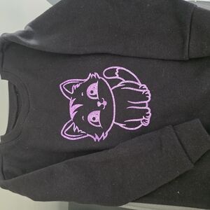 Black Sweatshirt with Purple Cat Design